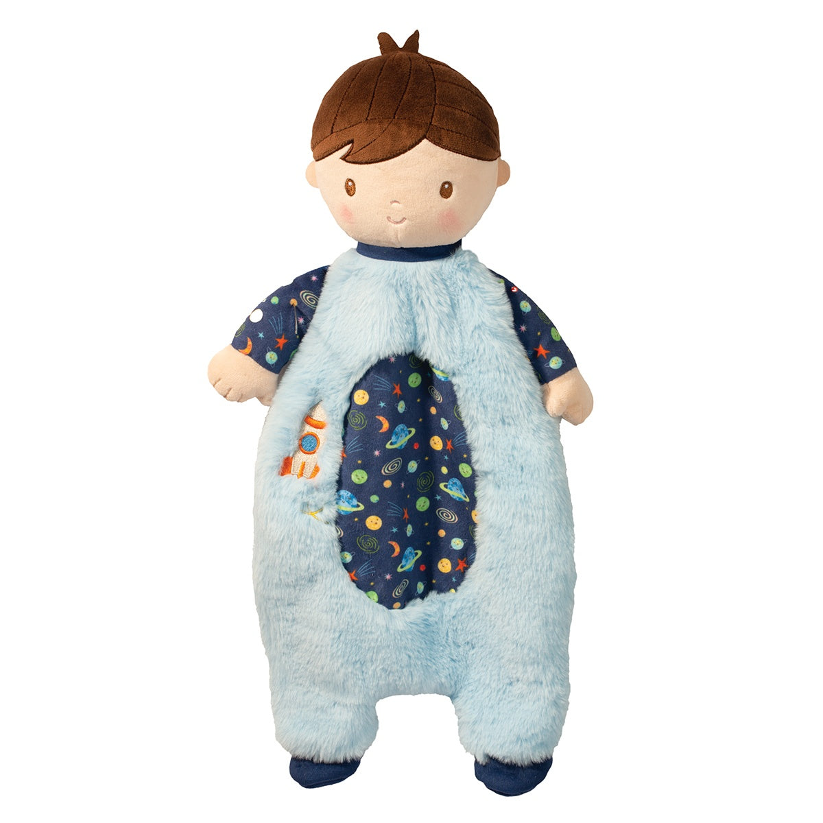 A boy sshlumpie doll and blanket combined.