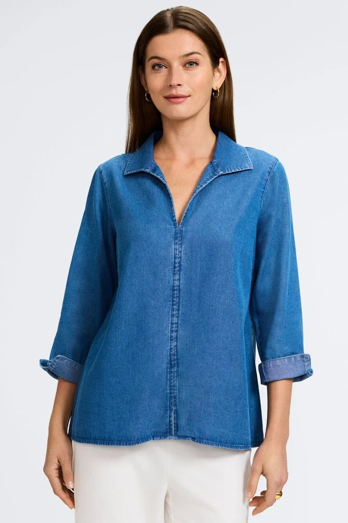 Agnes Tencel Denim 3/4 Sleeve Popover Shirt