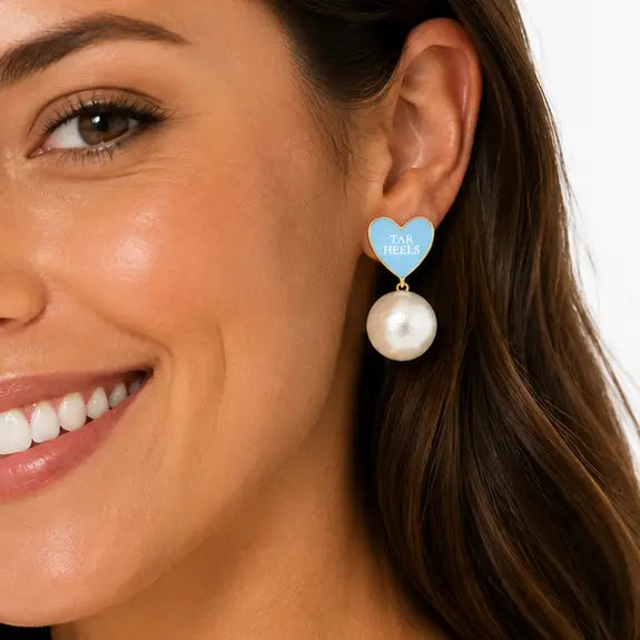North Carolina Heart Pearl Drop Earrings
