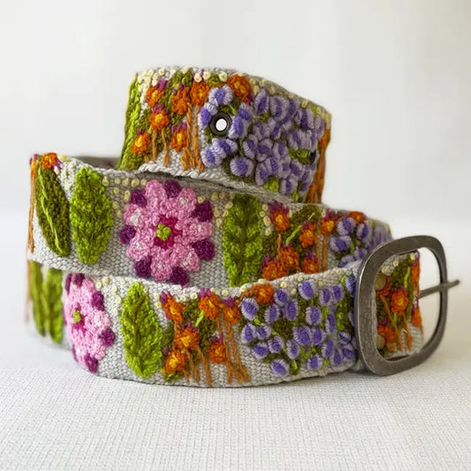 Freshwater Floral Embroidered Wool Belt