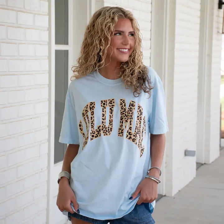 LULU MAC Leopard Adult Sky Blue Comfort Colors Tee