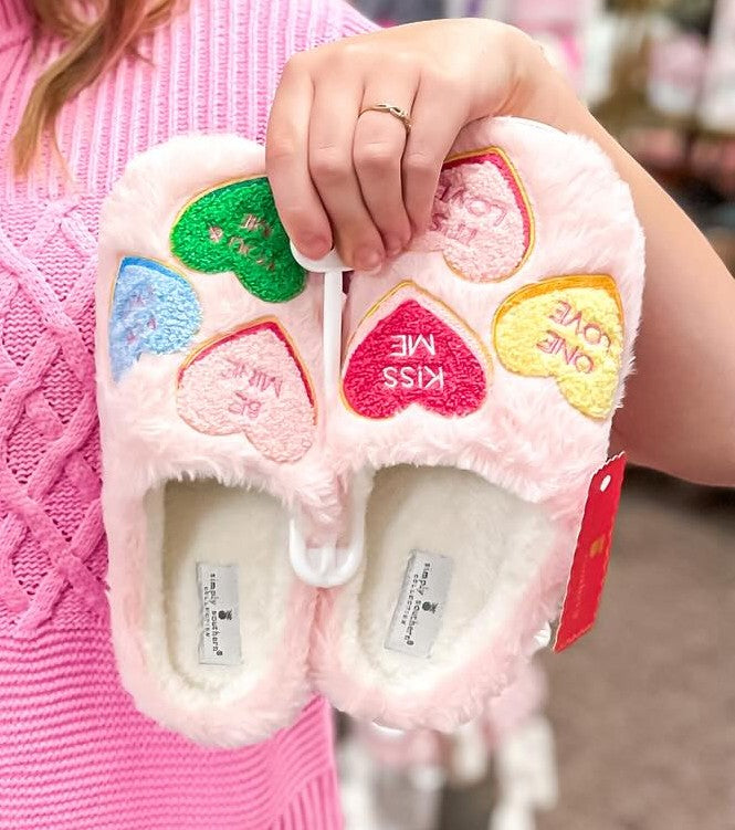 Valentine Heart Candy Fuzzy Slippers