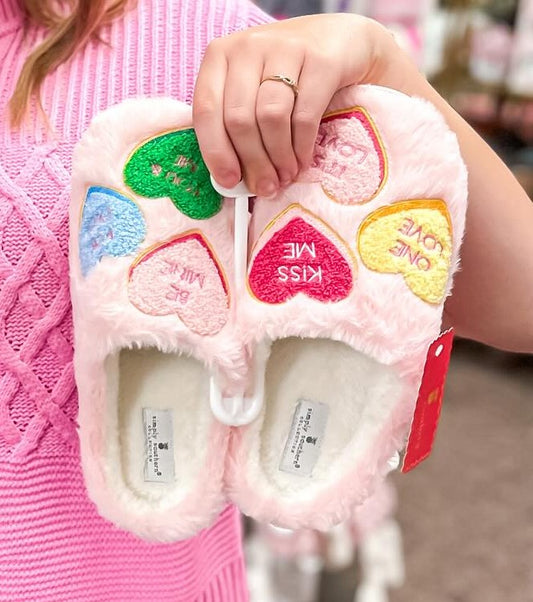 Valentine Heart Candy Fuzzy Slippers