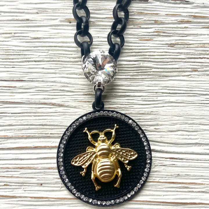 French Bee Statement Coin Necklace