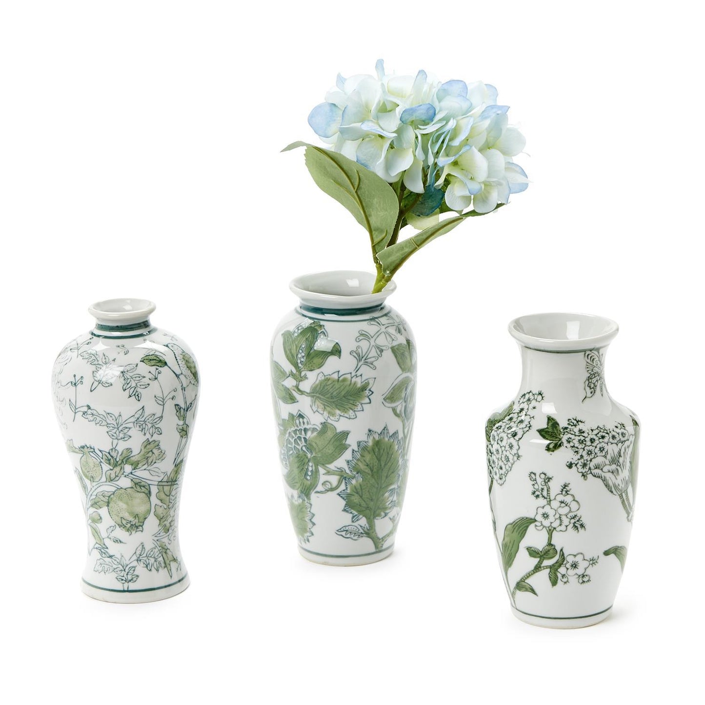 Green and White Chinoiserie Vases