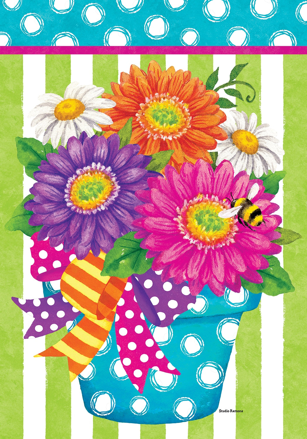 Garden Flag- Gerbera Stripes