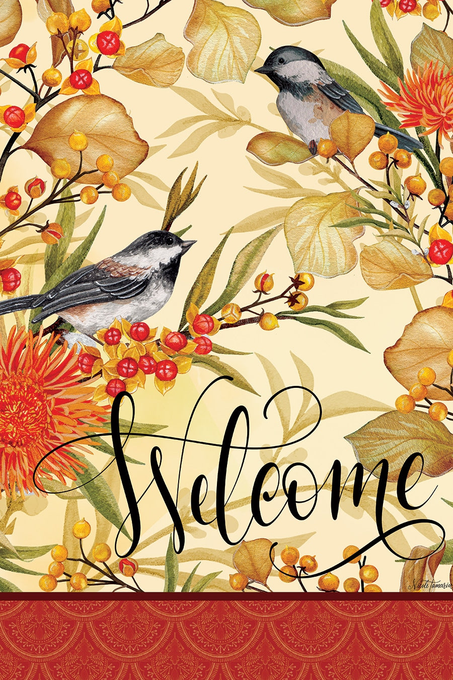 Garden Flag- Chickadee and Berries