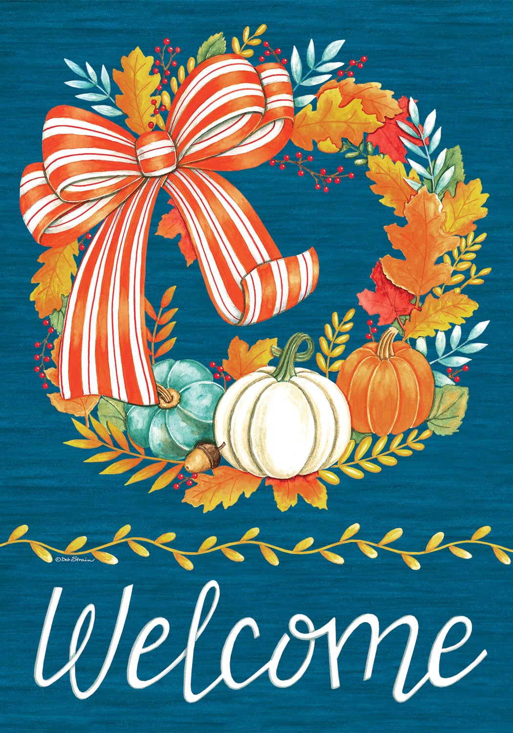 Garden Flag- Striped Pumpkin Wreath
