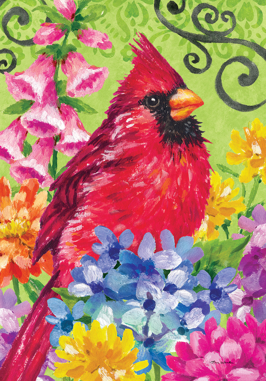 Garden Flag- Cardinal with Flowers