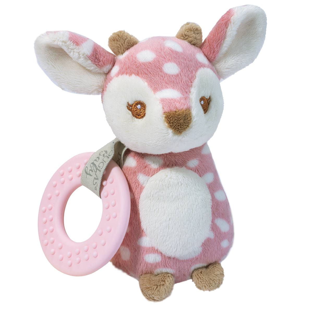 A pink fawn playtivity rattle.