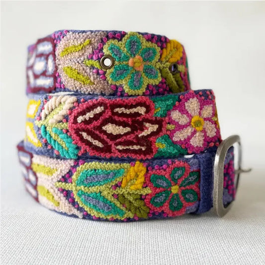 Folklorica Floral Blue Embroidered Wool Belt