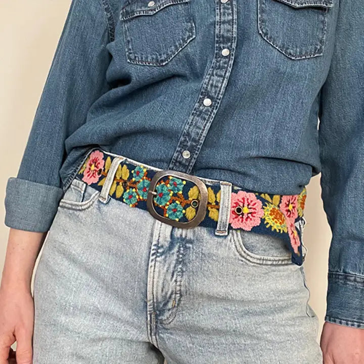 Sunshine daydream floral embroidered wool belt.