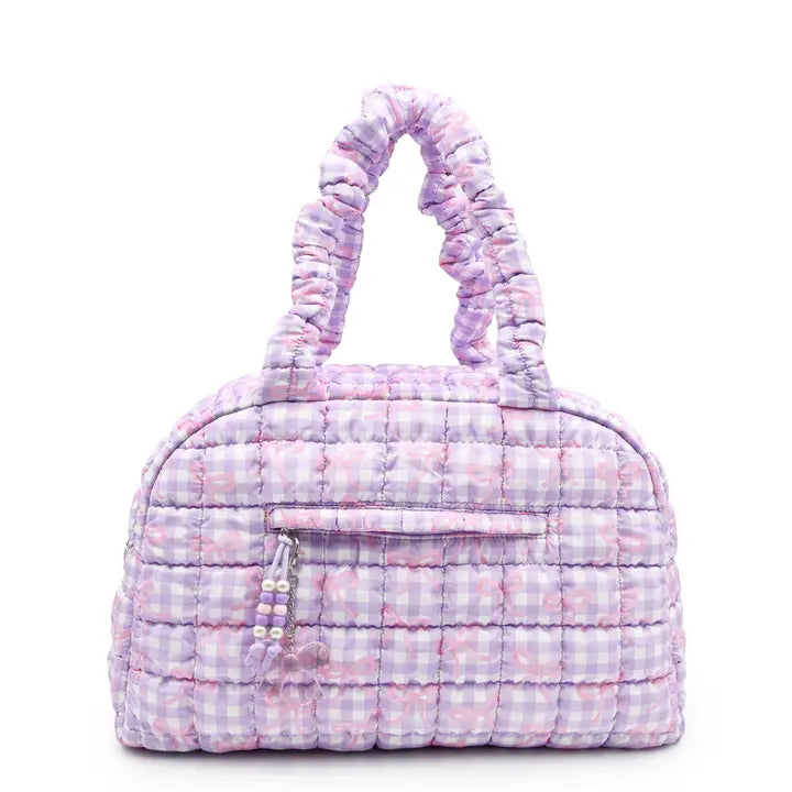 Quilted Scrunchies Gingham Bow Printed Medium Duffle Bag