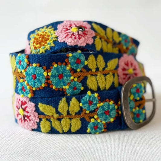 Sunshine daydream floral embroidered wool belt.