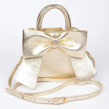 Metallic Bow Front Top Handle Clutch