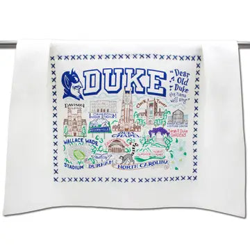Duke tea towel with hand-embroidered border