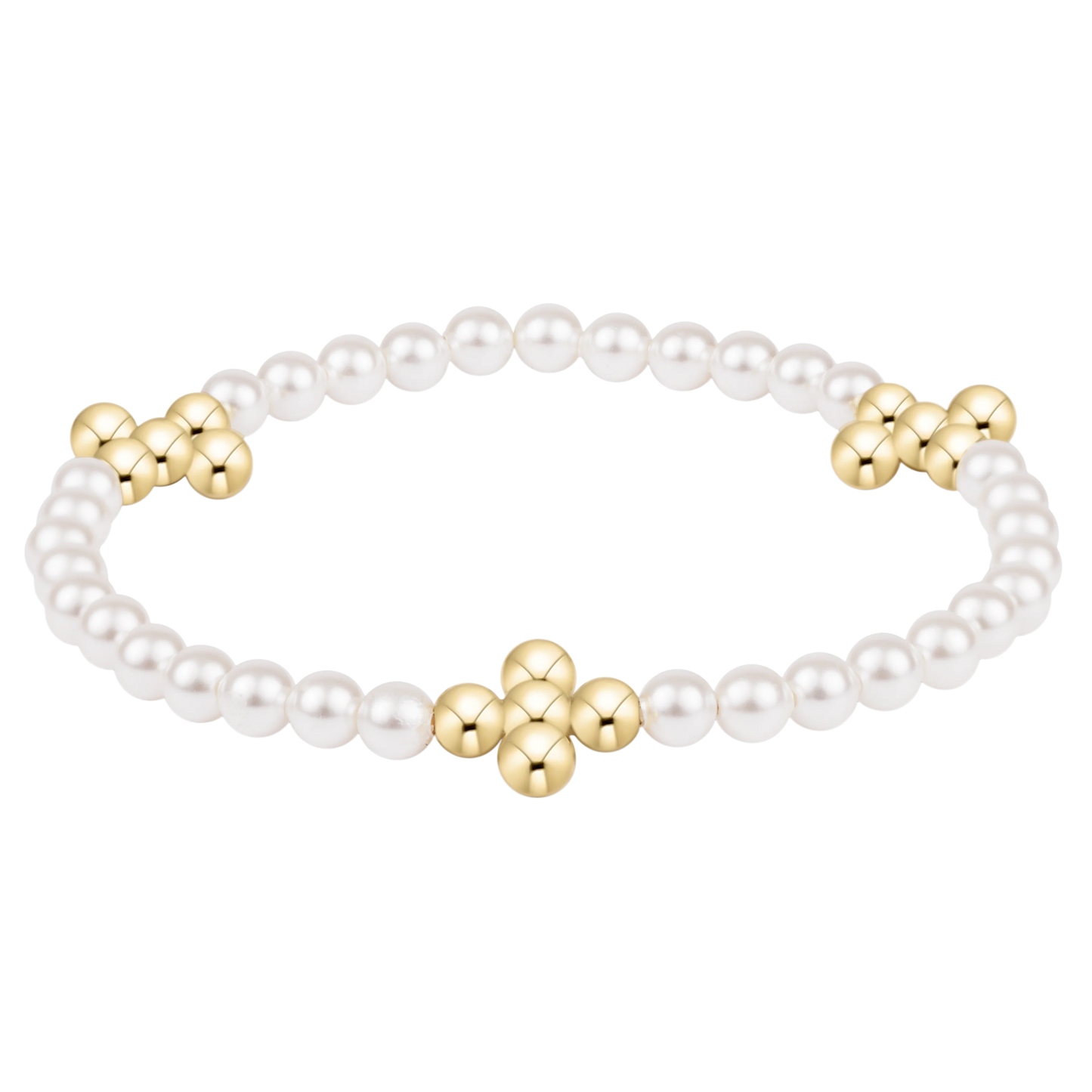 Beaded Signature Cross 4mm Beaded Bracelet- Pearl