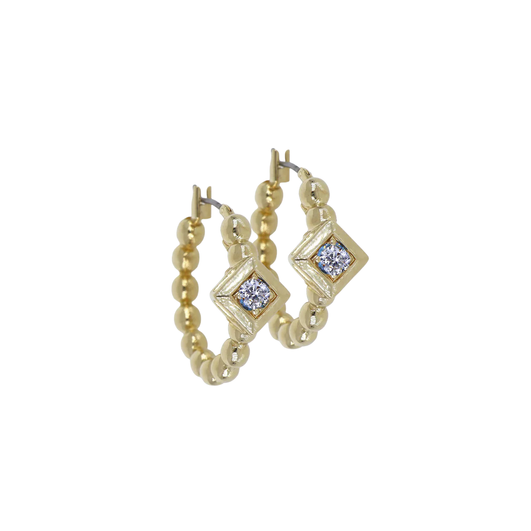 Beaded Collection Diamond Shape Stone Hoop Earrings 3/4"