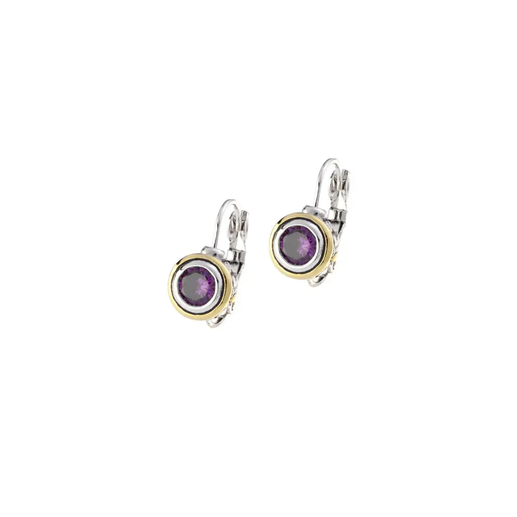 Amethyst Cubic Zirconia Bezel Set Earrings