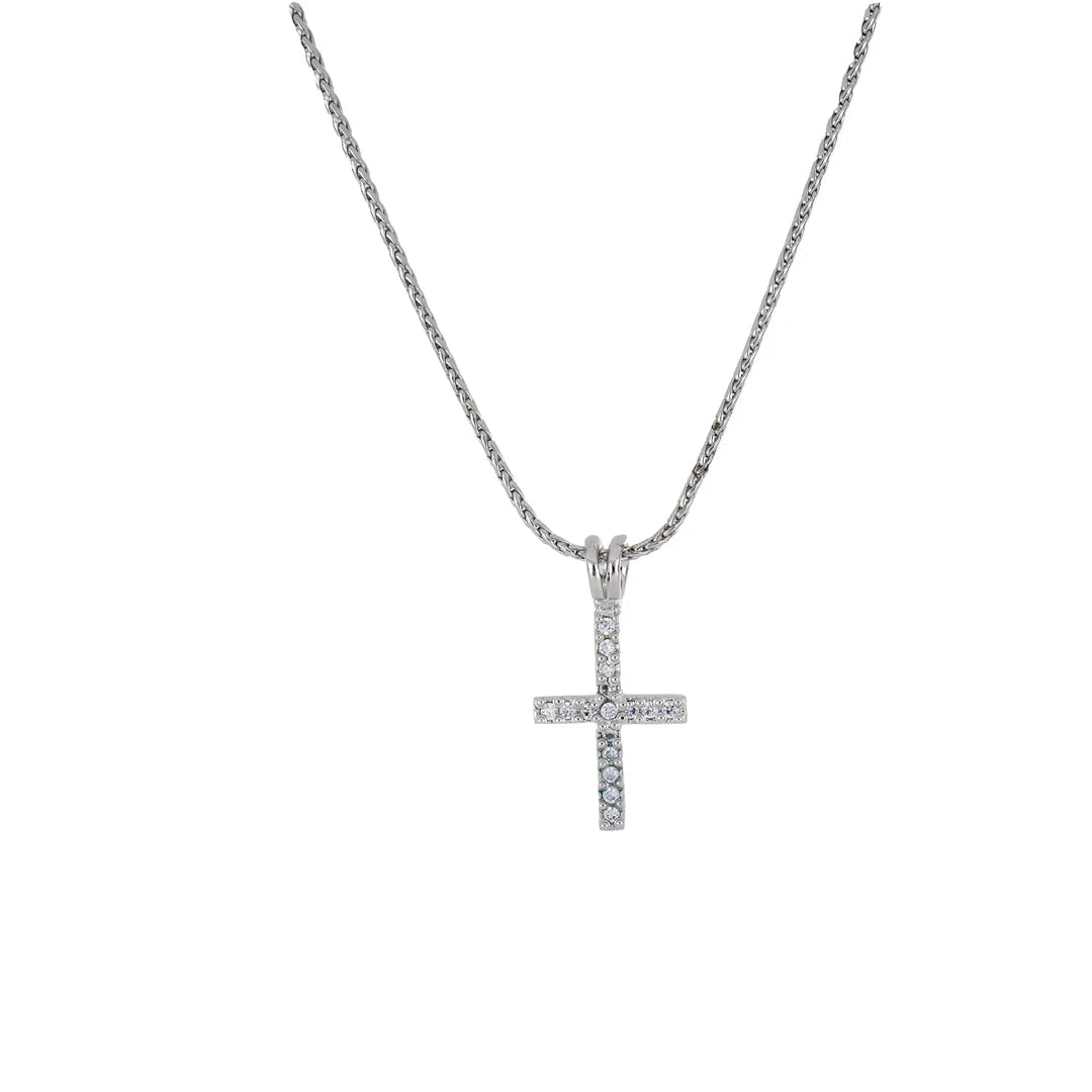 Cross Pavé Rhodium Necklace - 16-18"