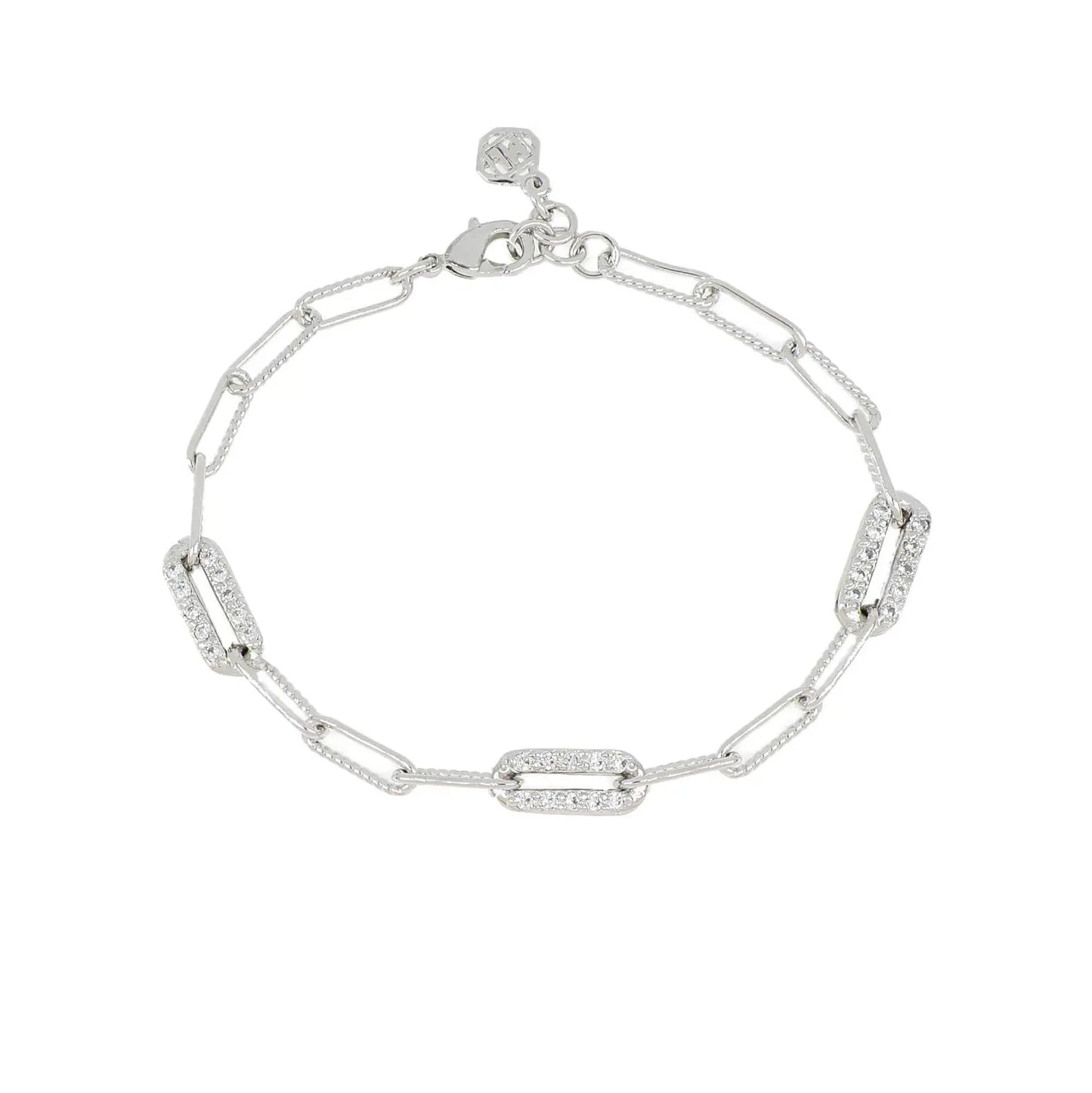 Diamante - 3 Station Pavé Link Rhodium Bracelet