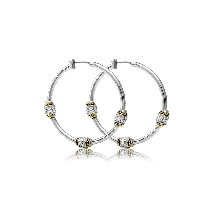 Beaded Pavé - Triple Bead Hoop Earrings