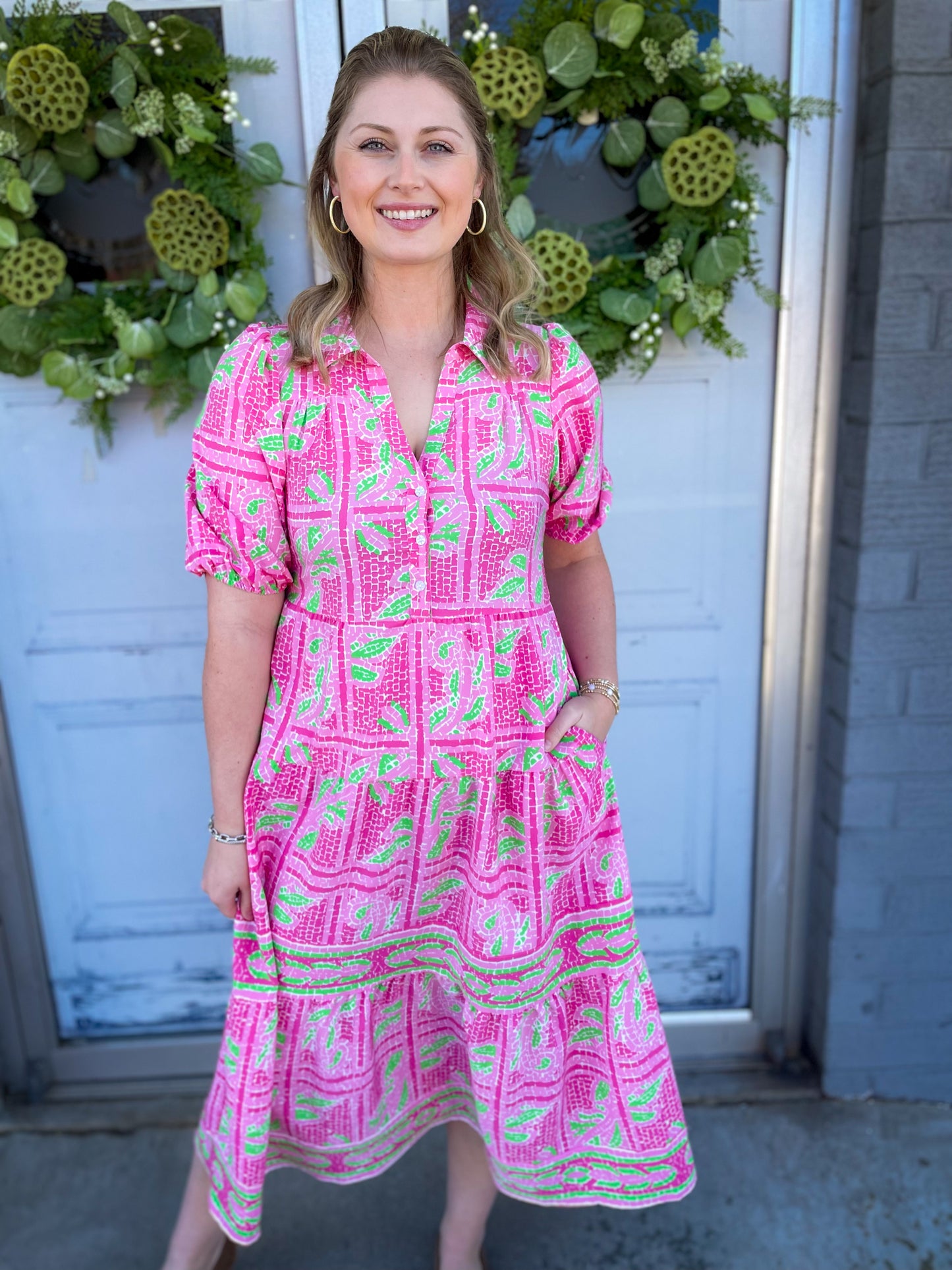 Eloise Trellis Tiles Pink Dress