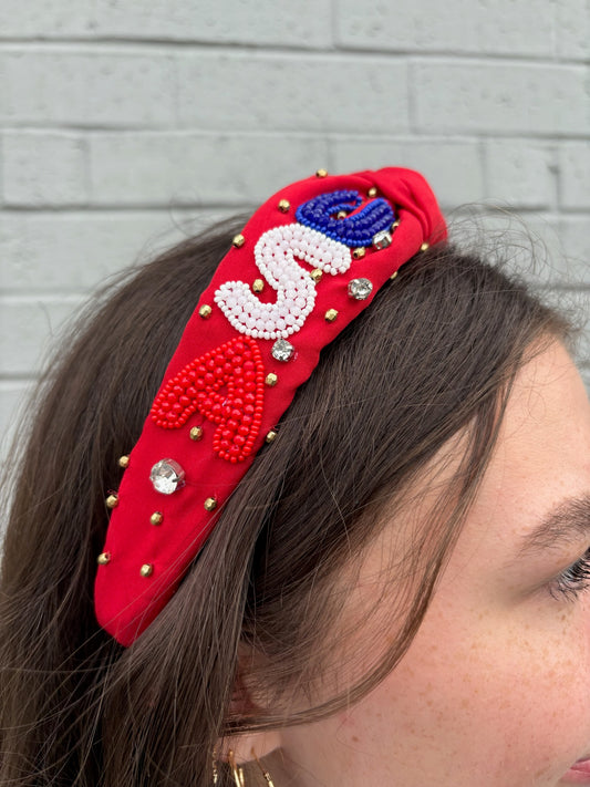 Red, White & Blue Beaded Headband
