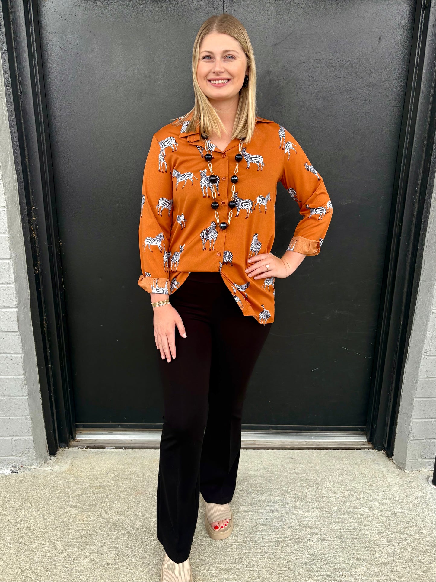 Adelia Zebra Button Top
