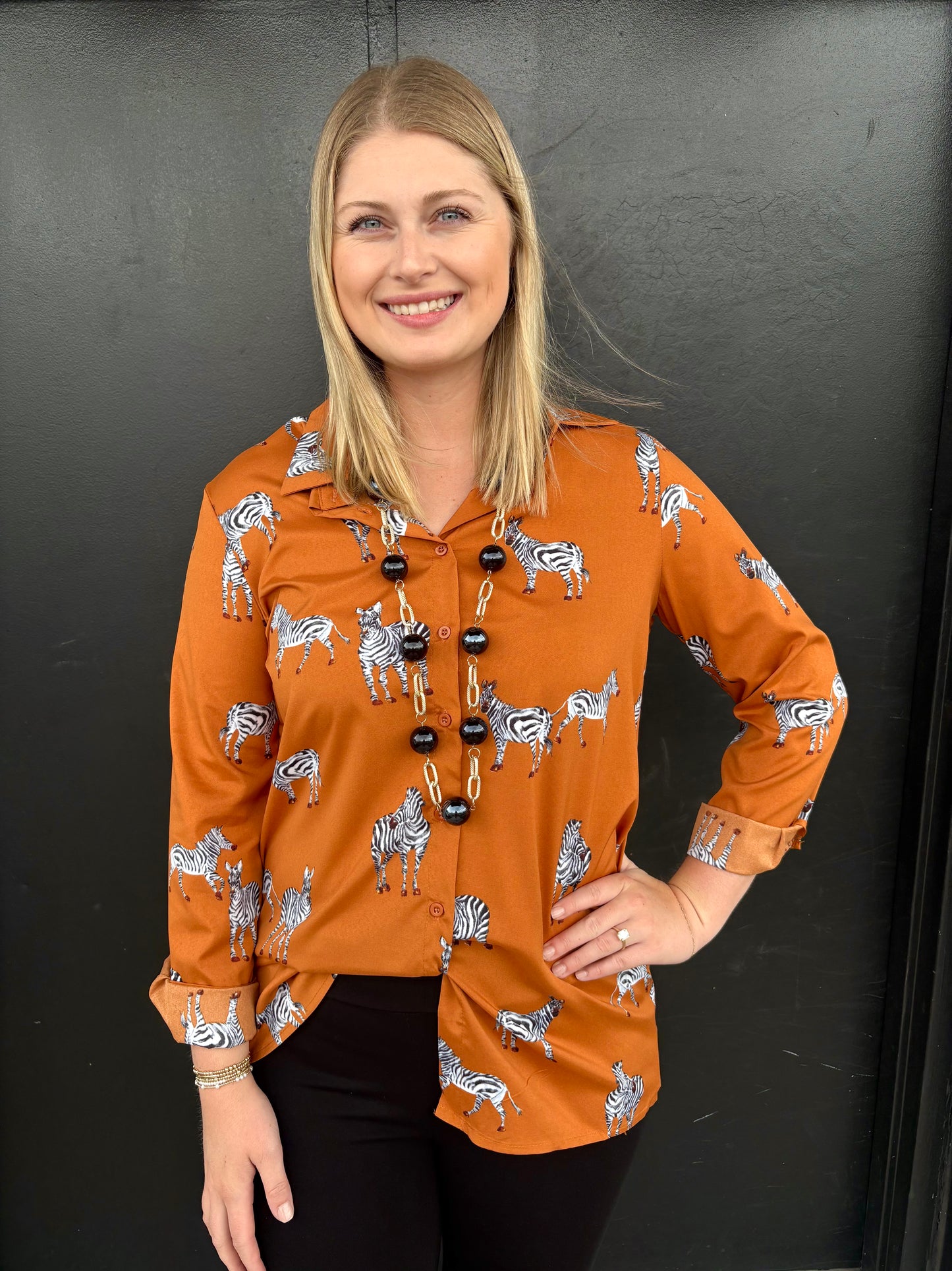Adelia Zebra Button Top