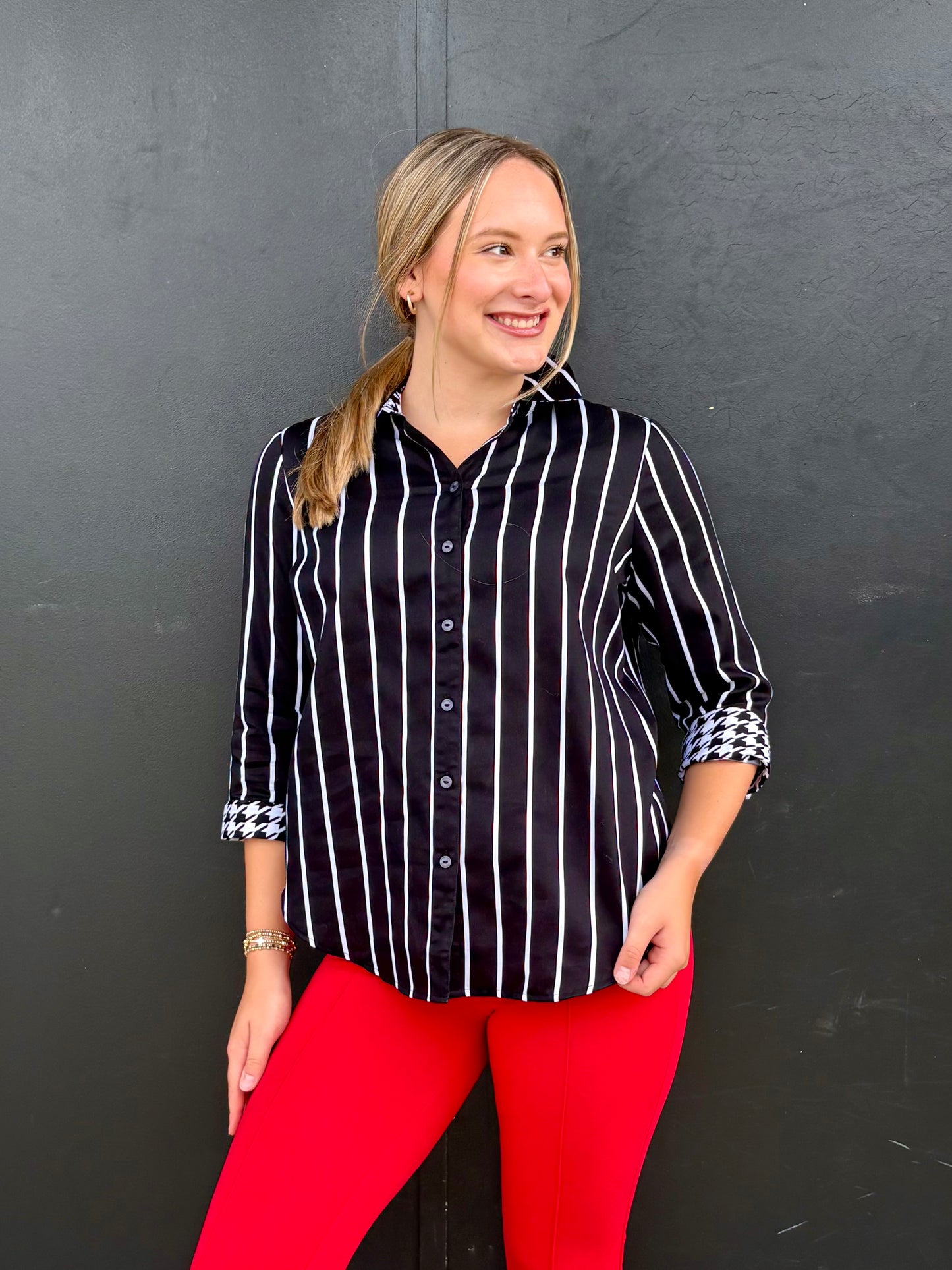 Margie Stripe & Houndstooth 3/4 Sleeve Shirt