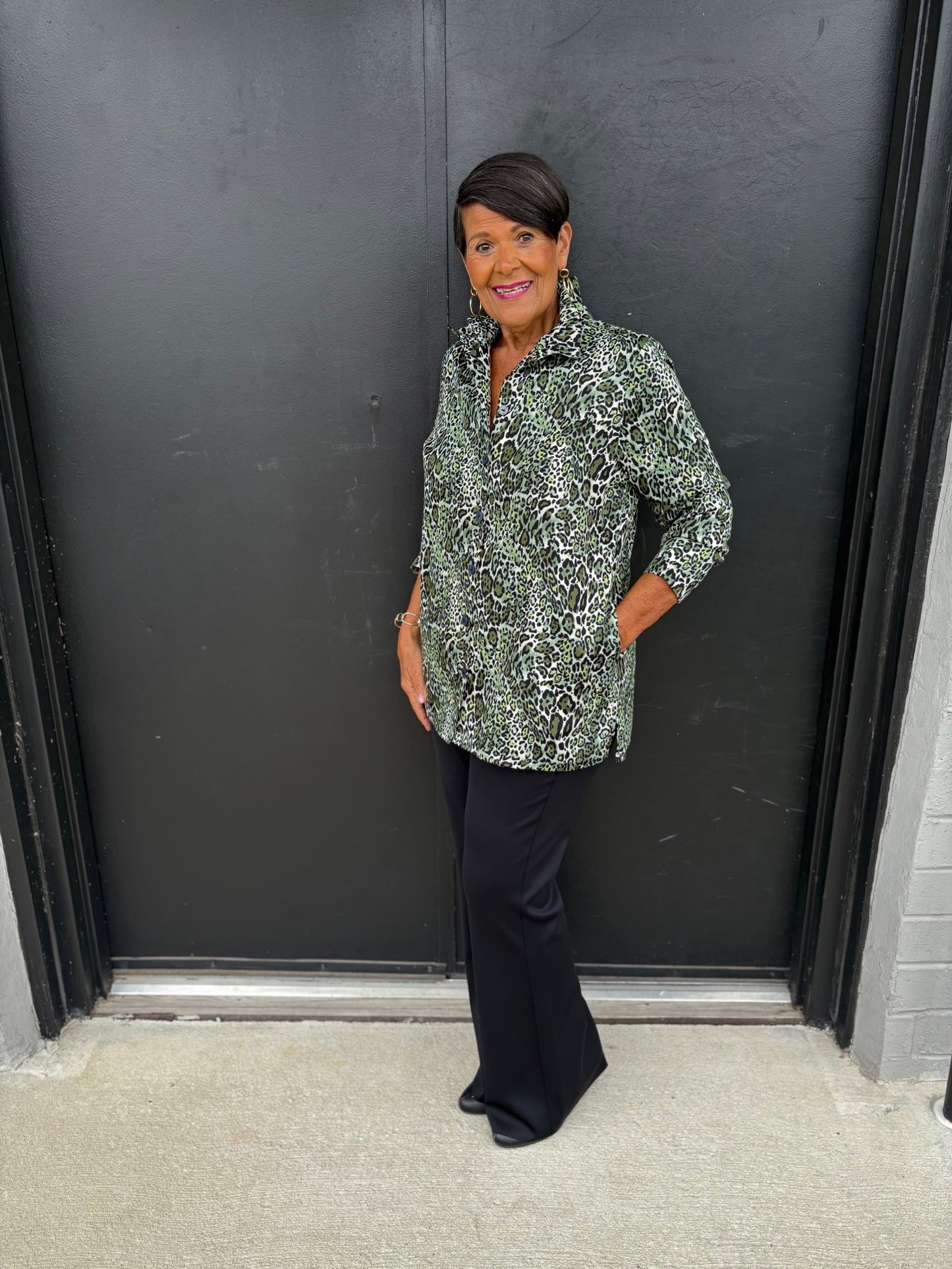 Carolina Green Leopard Long Sleeve Shirt Jacket