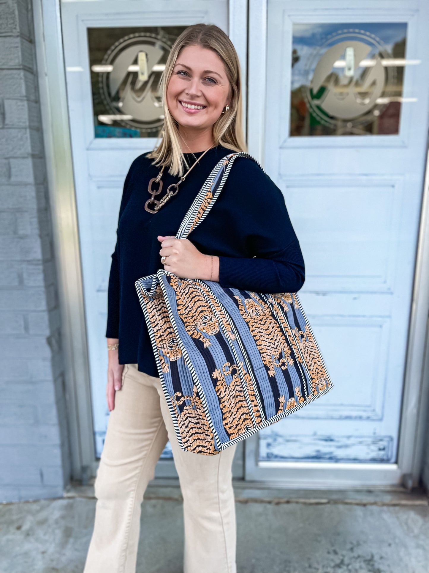 Quilted Tiger Tote Bag