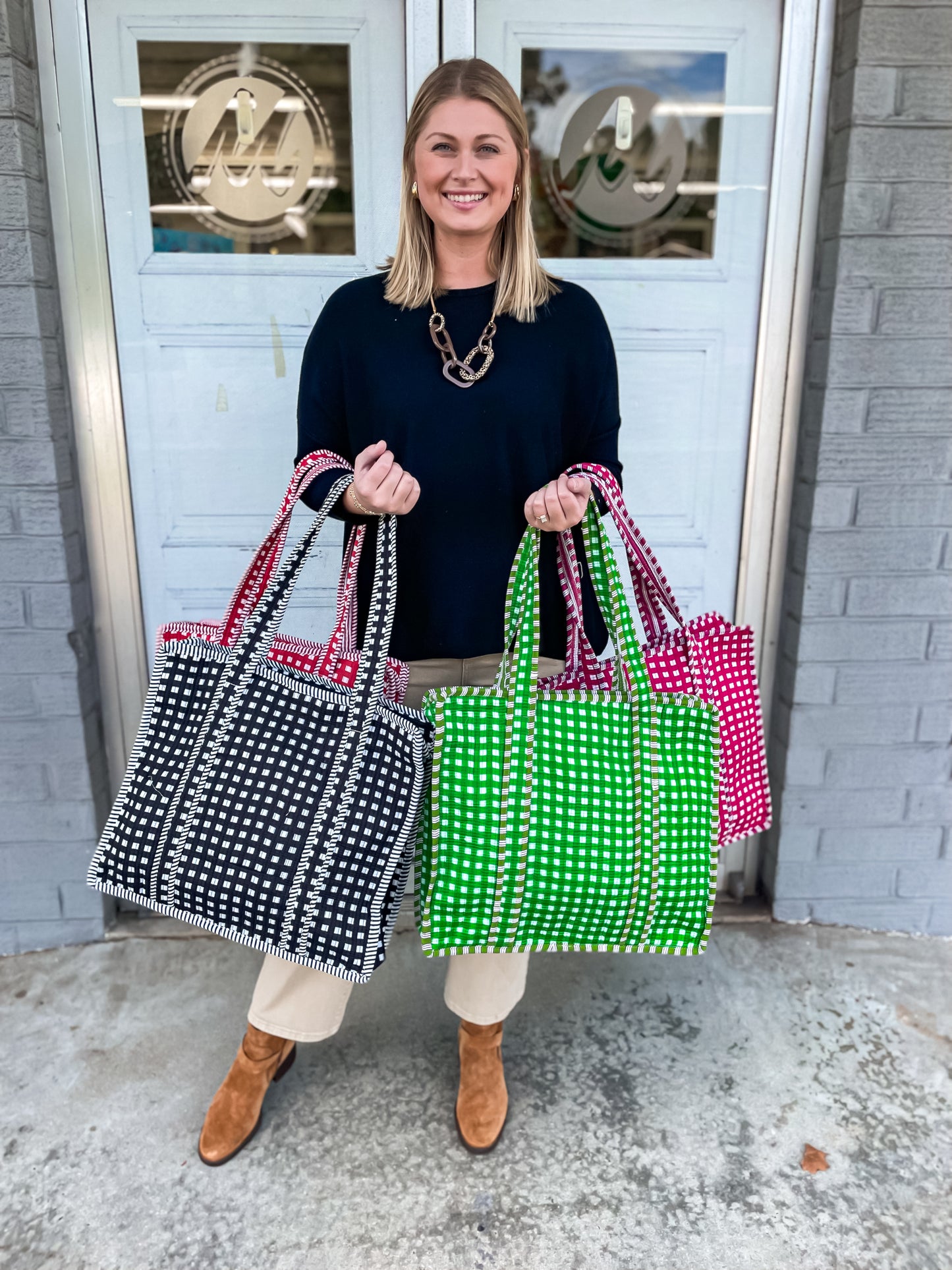 Quilted Plaid Tote Bag