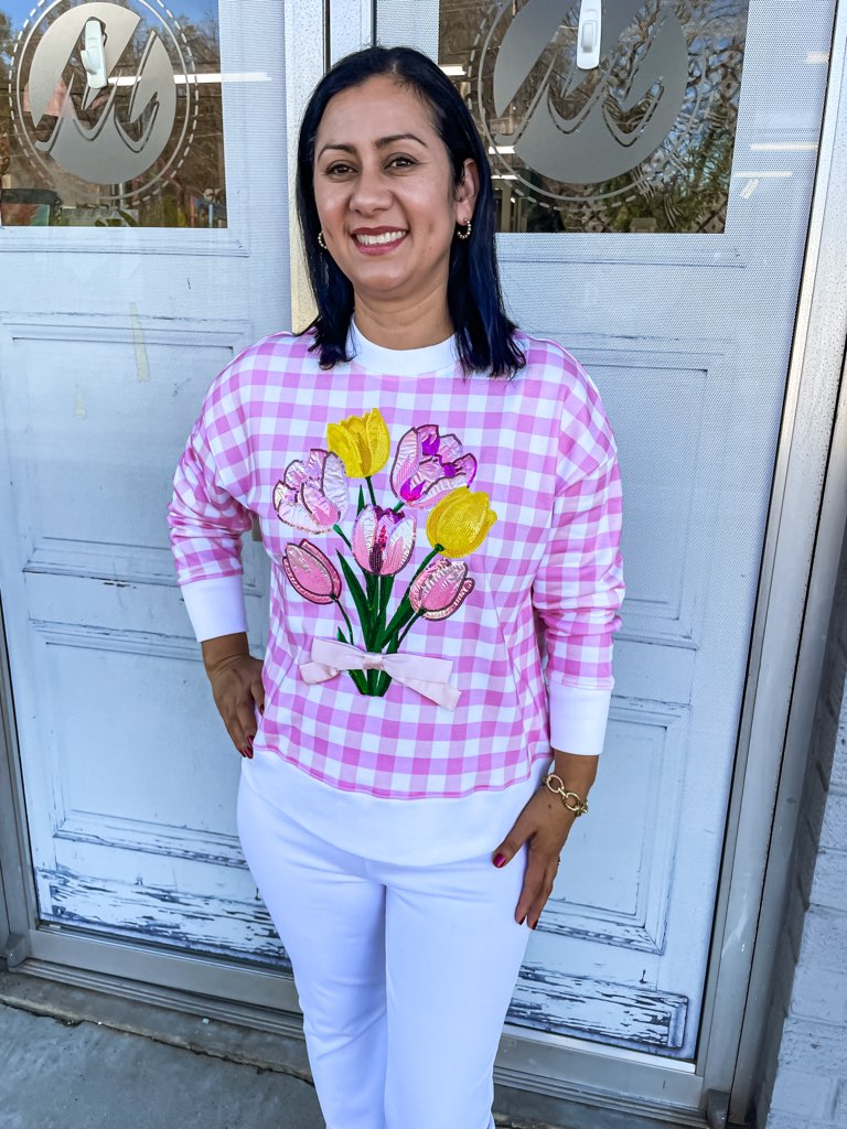 Diana Pink Gingham Bouquet Sweatshirt