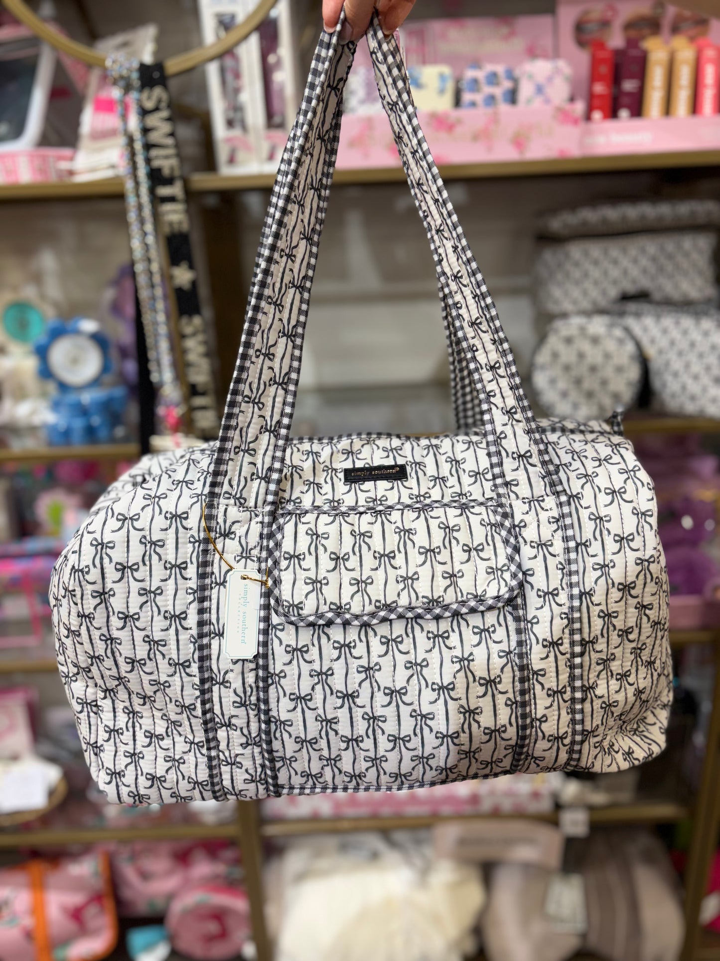 Floral Bow Qulited Duffle Bag