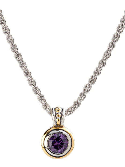 Amethyst Beijos 8mm Bezel Set CZ Pendant Necklace