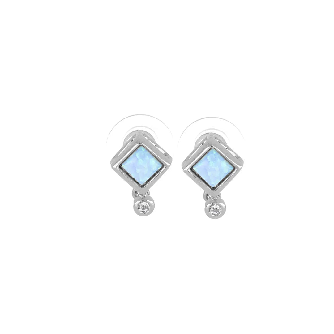 Single Blue Diamond Opal with CZ Post Earrings