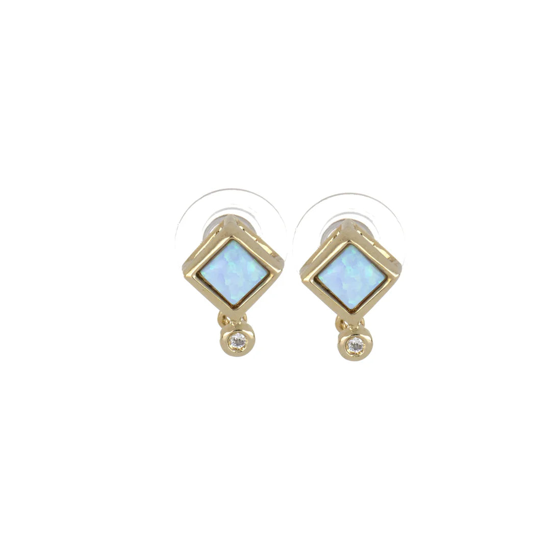 Single Blue Diamond Opal with CZ Post Earrings