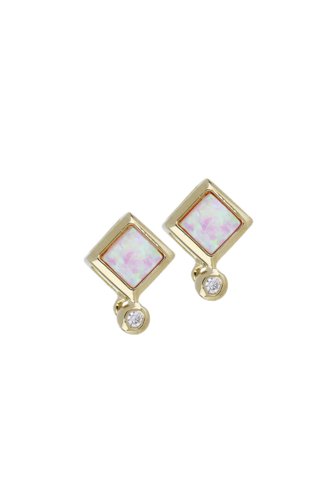 Diamond Shape Pink Opal Stud Post Earrings