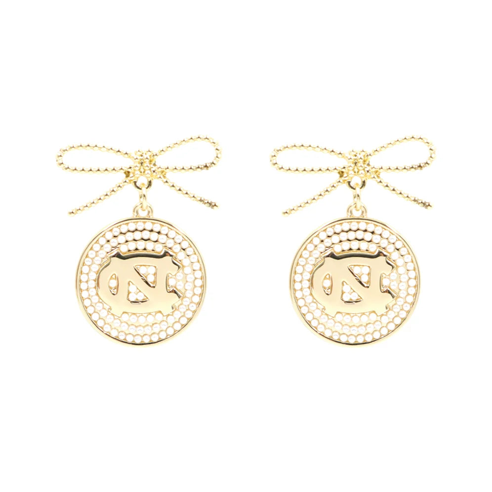 North Carolina Logo Pearl Medallion Earring