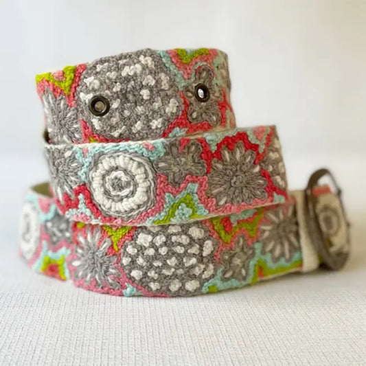 Flower power embroidered wool belt.