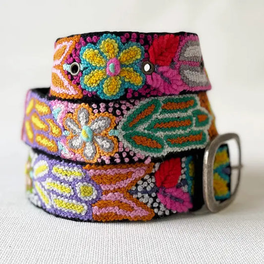 Folklorica Floral Black Embroidered Wool Belt