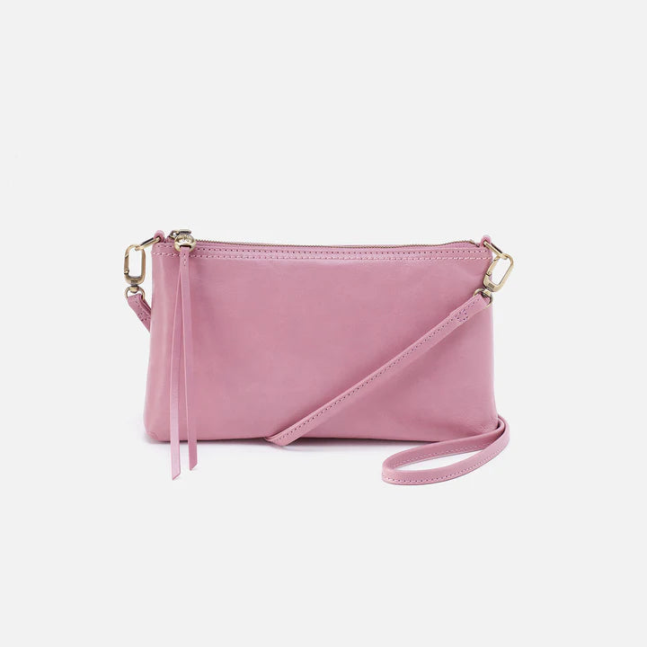 Hobo Darcy purse, small rectangular crossbody with long shoulder strap in lilac.