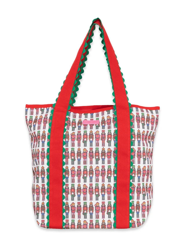 Quilted Holiday Nutcracker Scalloped Tote Bag