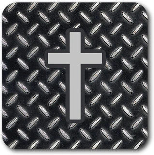 A square Magnet with rounded corners featuring a black diamond plate pattern background and a central light gray cross with a dark gray border.
