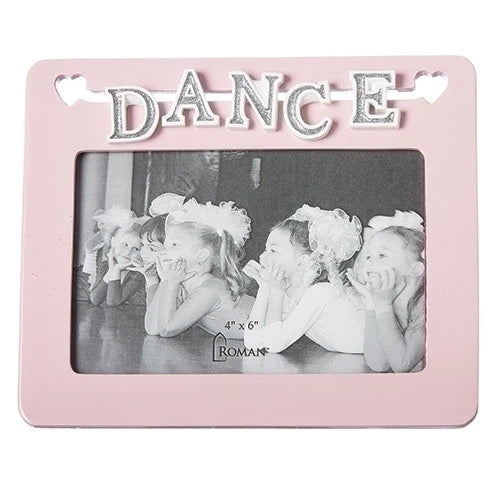 Pink picture frame with letters "DANCE" across the top. 