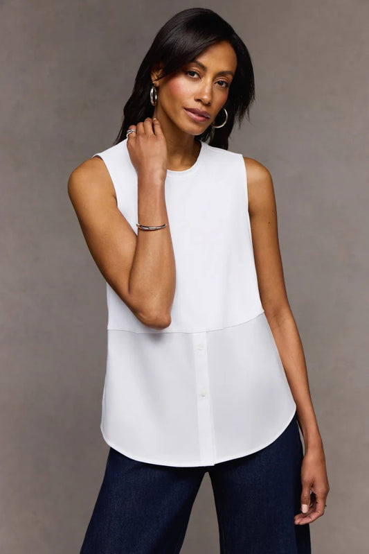 Jesse Knit-Woven Crew Cut Sleeveless Layering Tank
