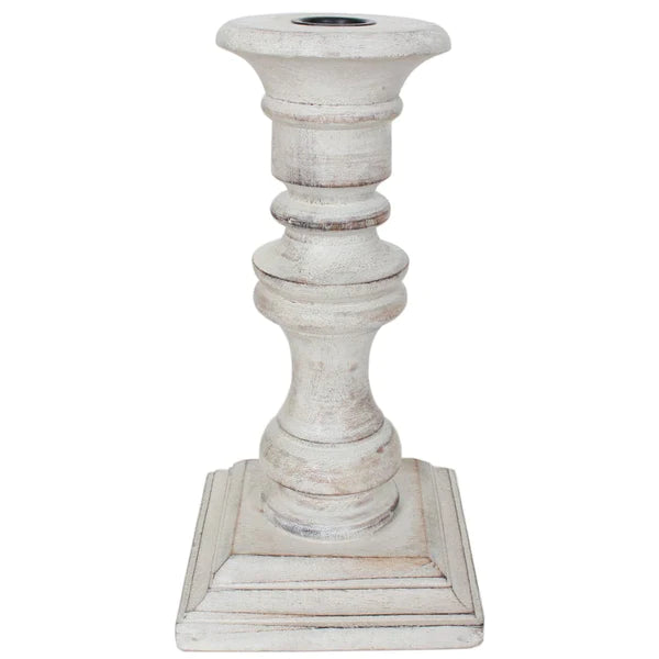 White Wash Wood Taper Candle Holder