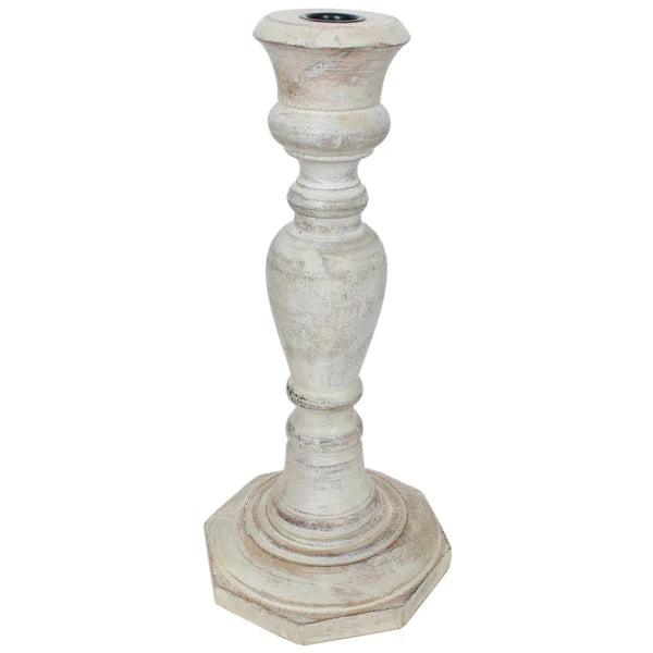 White Wash Wood Taper Candle Holder